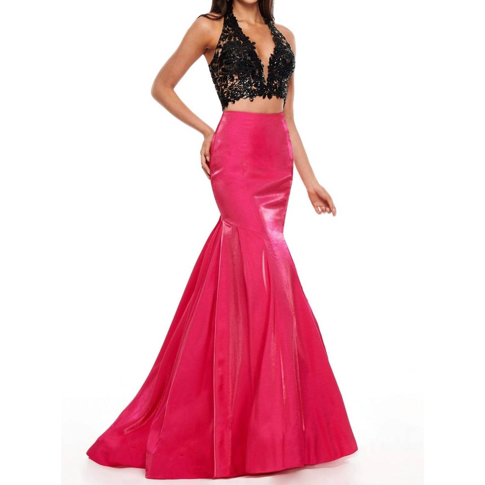 New Rachel Allan Sleeveless Gown In Pink/Black